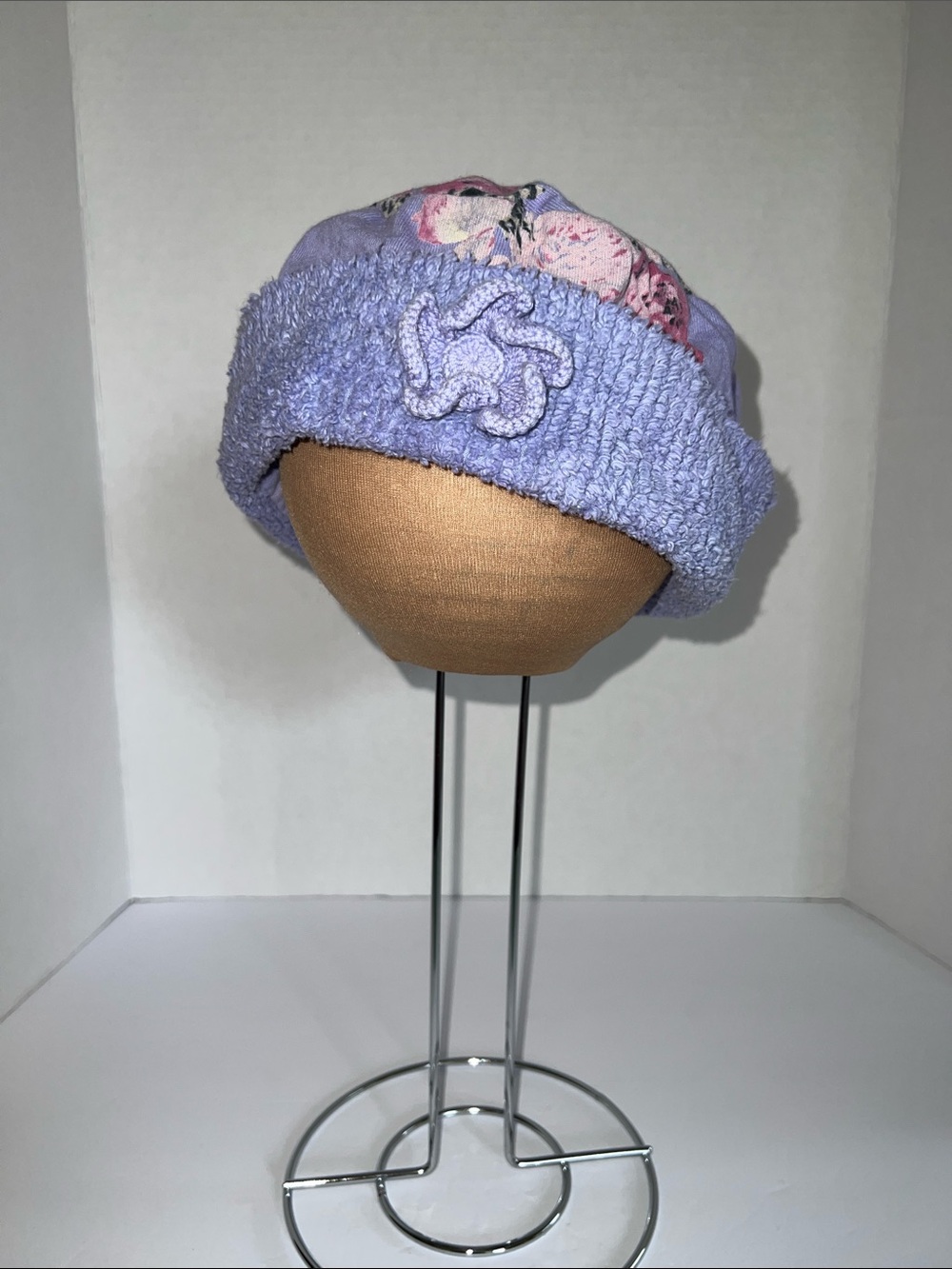 Lavender Floral Terry Cloth hat with Flower Accent